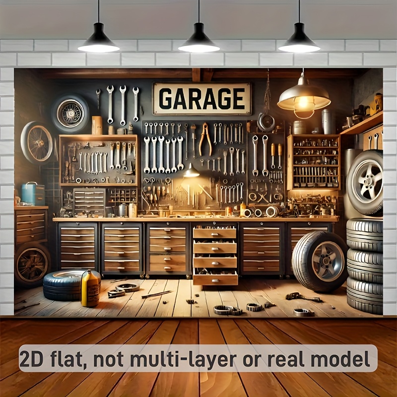 Workshop Tools Photos - Garagegereedschap Werkplaats Realistisch 2D platte achtergrond