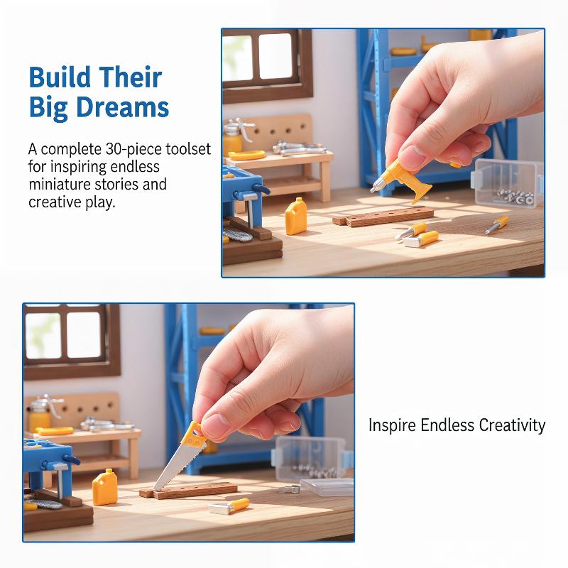 Workshop Tools Toy - Poppenhuiswerkplaats Mini Gereedschapset 1:12 Schaal 30